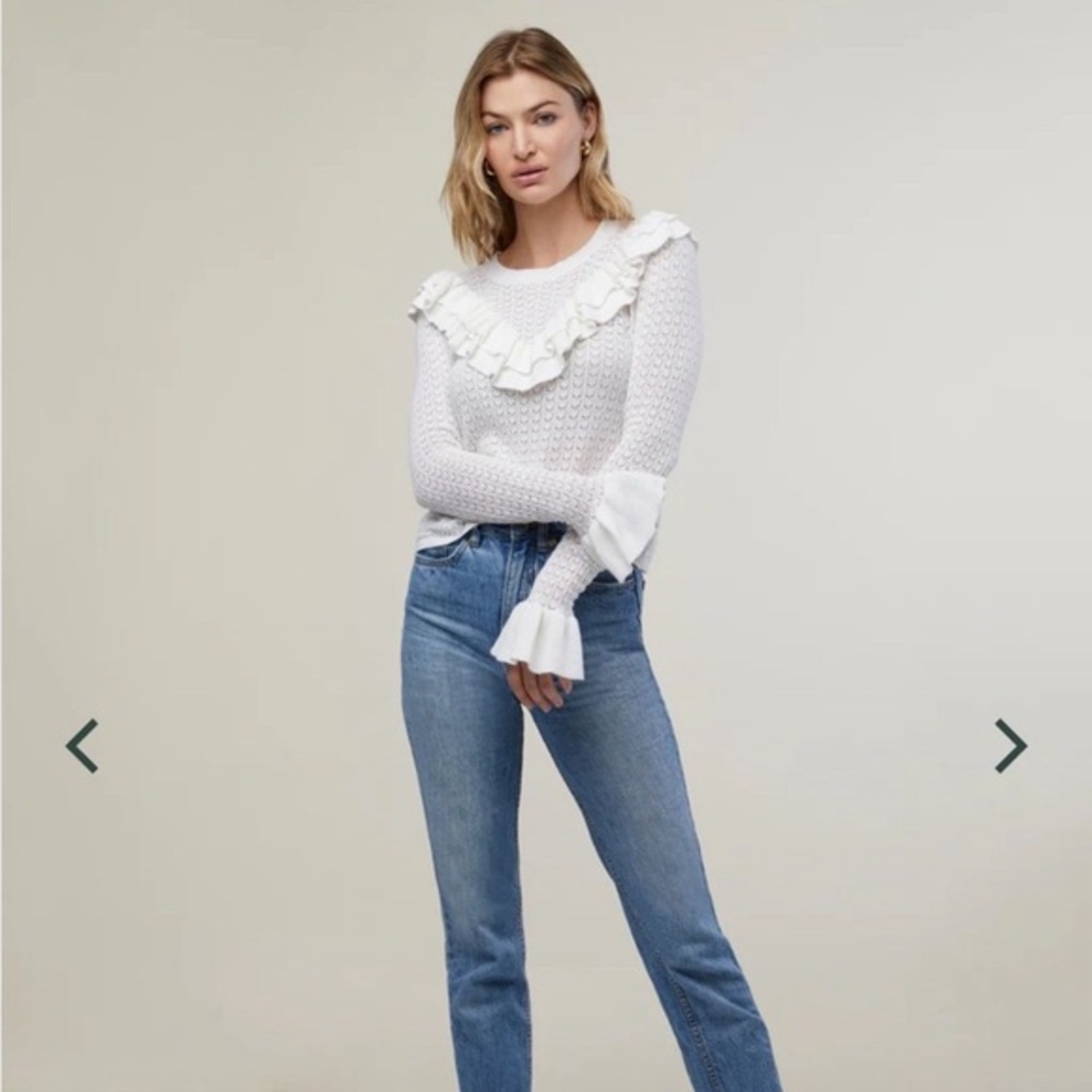 Rachel Parcell Elegant White Ruffled Knit Top